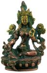  Zöld Tara szobor ülő - Zöld, patina - Sárgaréz - 9 cm