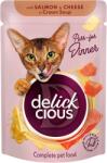 Delickcious DELICKCIOUS, Stripsuri cu somon si cascaval in supa crema, pentru pisici, 85g