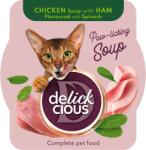 Delickcious DELICKCIOUS, Supa de pui cu sunca si spanac pentru pisici, 80g