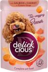 Delickcious DELICKCIOUS, Stripsuri cu somon si morcov in supa crema, pentru caini, 85g