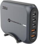 Forcell F-ENERGY GaN III VT-51 asztali töltő 3 x Typ C + 2 x USB A PD QC4.0 SFC2.0 5A 200W szürke