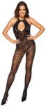 Cottelli Fantasy Cottelli Fantezie Catsuit din Plasa Fina cu Model Floral si Benzi Subtiri la Spate Small-Large