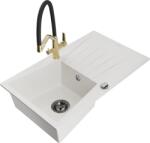 Mexen Cesar, 1 kamrás gránit mosogató 775x470x190 mm és Duo mosogató csaptelep, fehér, 6514-20-671701-57-B (6514-20-671701-57-B)