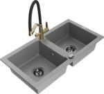Mexen Mario, gránit mosogató 820x436x161 mm, 2-kamrás és Duo mosogató csaptelep, szürke, 6504-71-671701-57-B (6504-71-671701-57-B)