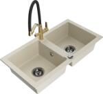 Mexen Mario, gránit mosogató 820x436x161 mm, 2 kamrás és Duo mosogató csaptelep, bézs, 6504-69-671701-57-B (6504-69-671701-57-B)