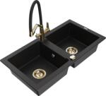 Mexen Mario, gránit mosogató 820x436x161 mm, 2-kamrás és Duo mosogató csaptelep, fekete, 6504-77-671701-57-G (6504-77-671701-57-G)