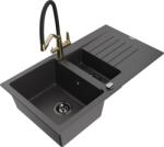 Mexen Matias, gránit mosogató 900x505x200 mm, 1, 5 kamrás és Duo mosogató csaptelep, fekete foltos, 6502-76-671701-57-B (6502-76-671701-57-B)