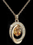  Rózsaarannyal bevont ovális nyaklánc borostyánszínű szimulált zafírral (0361. ) (XN169)