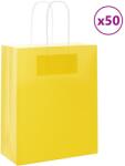 vidaXL 50 db sárga papírzacskók fogantyúkkal 18x8x22 cm (4101768)