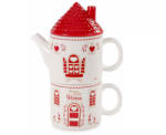 Decorer Set 2 ceainice 2 cani ceramica alba rosie 18x10x23.5 cm, 450 ml (A71.49.89)