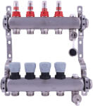 DELTA szelepes osztó-gyűjtő, inox, 2 körös, áramlásmérővel, Eurokónuszos, 1" x3/4" (F-INOXOSZTO-02)