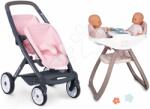 Smoby Set cărucior pentru gemene Powder Pink Maxi Cosi&Quinny Smoby cu centură de siguranță și scaun de masă (SM253217-1)