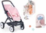 Smoby Set cărucior și baie pentru păpuși gemene Powder Pink Maxi Cosi&Quinny Smoby cu duș funcțional, toaletă și accesorii (SM253217-2)