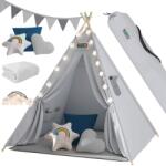 Spielwerk Cort tip teepee pentru copii JULIUS, 120x120x160cm, gri/albastru