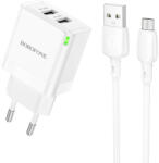 BOROFONE hálózati töltő BN15 Strong - 2xUSB - 2, 1A USB-Micro USB kábellel fehér