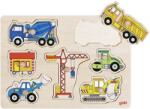 Goki Puzzle din lemn cu manere Goki - Masini de constructii (57593) Puzzle