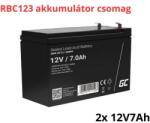 Green Cell APC APCRBC123 helyettesítő akkumulátor csomag (2x 12V 7Ah) (APCRBC123-RP)