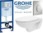 GROHE falba építhető WC tartály 38.528 Cersanit fali WC csészével, légrugós WC tetővel, króm nyomólappal (33.528-002)