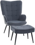 HOMCOM Karfás fotel lábtartóval, relax fotel, kárpitozott, bársony huzat, kékesszürke (839-778V01CG)