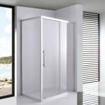 STUXI Nizza 140x100 aszimmetrikus szögletes tolóajtós zuhanykabin 6 mm vízlepergető biztonsági üveggel, króm elemekkel, 200 cm magas (TL-6521-140-TL6301-100)