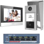 Hikvision DS-KIS604-S Fekete beltérivel, felületre szerelhető kültéri + PoE switch + esővédő (DS-KIS604-S-C-S)