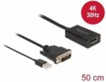 Delock Adapter DVI-dugós csatlakozó > DisplayPort 1.2-csatlakozóhüvely fekete 4K-hez HDR funkcióval (63189) - aqua