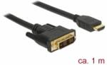 Delock Kábel DVI 18+1 csatlakozódugóval > HDMI-A csatlakozódugóval, 1 m, fekete (85582) (85582) - aqua