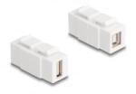 Delock Keystone modul A-típusú USB 2.0 anya B-típusú USB 2.0 anya, mindkét oldalával beépíthető, fehér színű (87951)