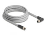 Delock M12 kábel L-kódolt 5 tűs jobbra hajlított apa egyenes anya PUR húzóláncokhoz alkalmas 3 m szürke (80549) (80549)
