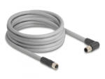 Delock M12 kábel L-kódolt 5 tűs jobbra hajlított apa egyenes anya PUR húzóláncokhoz alkalmas 5 m szürke (80552) (80552)