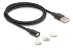 Delock Mágneses USB töltő készlet 8 tűs Lightning / Micro USB / USB Type-C csatlakozókkal, fekete 1 m (88165) (88165)