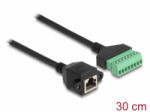 Delock RJ45 kábel Cat. 6 anya - Terminal Block Adapter beépíthető, 30 cm hosszú, 2 részes (66054) - aqua