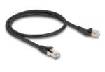 Delock RJ45 hálózati kábel Cat. 8.1 S/FTP 45 -ben balra hajlított apa egyenes apa, akár 40 Gbps, 0, 5 m, fekete (80749)