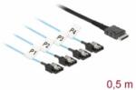 Delock Kábel OCuLink SFF-8611 > 4 x 7 tűs SATA 0, 5 m fém (85468) (85468) - aqua