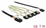 Delock Kábel Mini SAS SFF-8087 > 4 x 7 tűs SATA + oldalsáv, 1 m fém (85682) - aqua