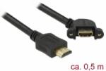 Delock Kábel HDMI-A dugó > HDMI-A hüvely, panelrögzítés, 110 fokban ívelt, 4K 30 Hz 0, 5 m (85467) - aqua