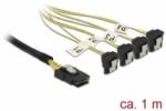 Delock Kábel Mini SAS SFF-8087 >4 x SATA 7 érintkezős hüvely 90 fokban ívelt 1 m (85687) (85687)