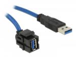 Delock Keystone modul, USB 3.0 A-csatlakozóhüvely 250 > USB 3.0 A-csatlakozódugó, 1, 5 m kábellel (86011) (86011)