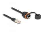 Delock Kábel RJ45 apa - RJ45 anya Cat. 6A beépített használatra M20 cérnával és védő kupakkal IP68 por és vízhatlan 25 cm, fekete színű