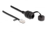 Delock RJ45 kábel apa - RJ45 anya beépített fedélsapkával Cat. 5e FTP IP68 por és vízmentességért fekete, 25 cm (88012) (88012) - aqua