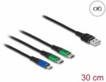 Delock 30 cm hosszú, USB töltő kábel 3 az 1 A-típusú apa Micro USB -, es 2 x USB Type-C csatlakozáshoz (87883) (87883) - aqua