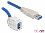 Delock Keystone modul, USB 3.0 A-csatlakozóhüvely 250 > USB 3.0 A-csatlakozódugó, kábellel (86871) (86871) - aqua