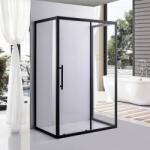 STUXI Nizza Black 100x90 falsíkra szerelhető 3 oldalú tolóajtós zuhanykabin 6 mm vízlepergető biztonsági üveggel, fekete elemekkel, 200 cm magas (TL-6521B-100-TL6301B-90-TL6301B-90)