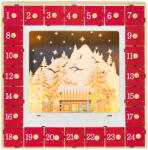 HOMCOM Adventi naptár, 24 fiókos, LED-fényekkel, MDF, 34 x 7 x 34 cm, piros (830-882V80RD)