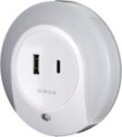 TRACON Lumină de veghe cu priză USB-C 230VAC, 50Hz, 0, 4W, 15lm, CDS, 1xUSB, 1xUSB-C (NLUSBC)