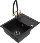 Mexen Enzo, gránit mosogató 576x465x174 mm, 1 kamrás és Duo mosogató csaptelep, fekete, 6506-77-671701-57-B (6506-77-671701-57-B)