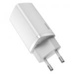 Baseus GaN2 Lite, 65W, 3A, 1 x USB-A, 1 x USB-C töltőfej, hálózati töltő fehér
