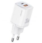 USAMS CC254 USB-A, Type-C hálózati töltő 30W fehér (CC254TC02) (CC254TC02)
