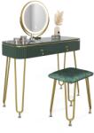 Vicco Grace fésülködőasztal székkel, Led tükörrel, zöld-arany, 100 cm B. KAT! ! !