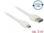Delock Kábel, EASY-USB 2.0-s A-típusú csatlakozódugó > USB 2.0-s Mini-B-típusú csatlakozódugó, 3 m, (85161) (85161)